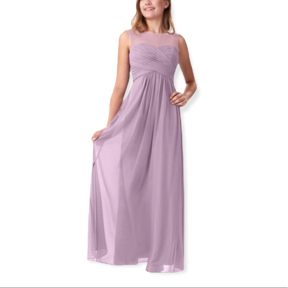 Azazie Purple Lilac Wisteria Meera Bridesmaid Maxi Dress Small Formal Mesh